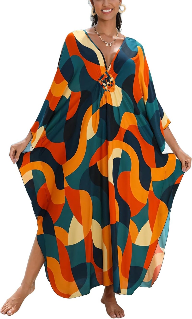 KEYLORTING Women's Plus Size Kaftan Dress – Plus Size Maxi Dress Moo Moos Beach Cover Up,Bathing Suit Cover-Up Loungewear - Image 1
